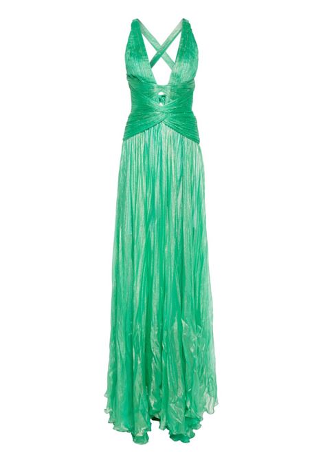 Green lamé plissé-effect gown Iris Serban - women IRIS SERBAN | Dresses | 43KARINAGRN